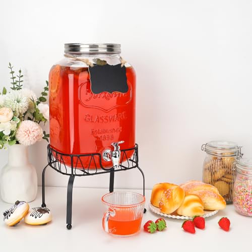 1 Pack 2 Gallon Glass Drink Dispensers with Stand