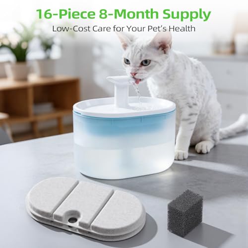 Cat Water Fountain Replacement Filters 71oz 2.1L Capsule 16 + 16 Sponges (32 Count)