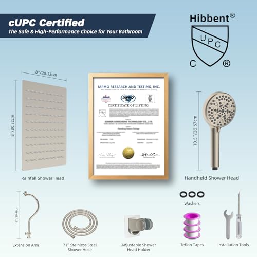 All Metal cUPC Certified High Pressure Rainfall 8'' Shower Head