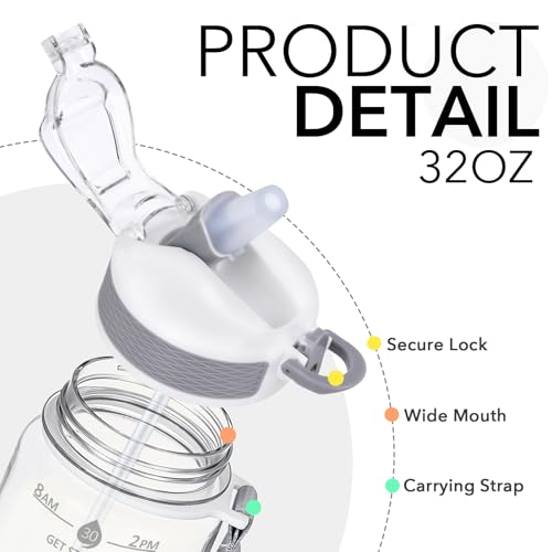 Clear Plastic Water Bottle With Straw & Time Marker