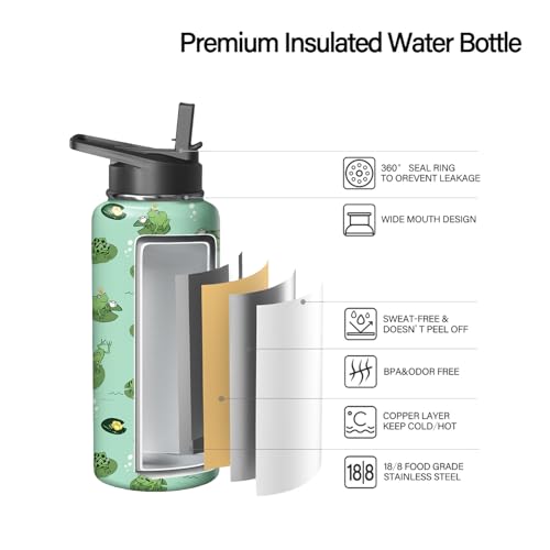 18oz Frog Water Bottle with Handle and Flip Straw