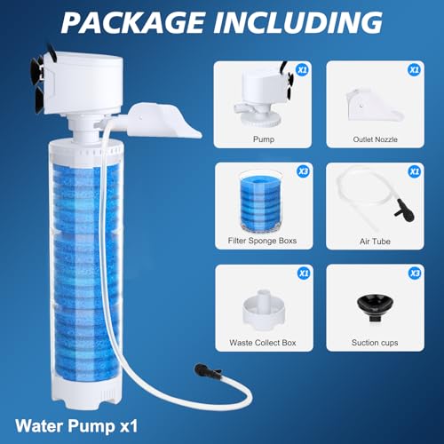 4-in-1 Mutilstage Aquarium Filter, 8W Bubble Oxygen for 40-70Gal