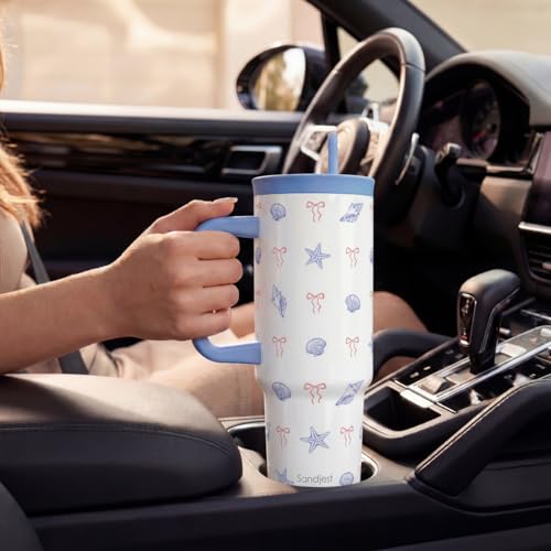Beach Lover Stainless Steel Locking Lid Silicone Straw Tumbler with Handle 40oz