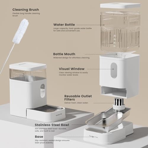 2.2 Gallon Automatic Dog Water Bowl Dispenser 8.5L Gravity Water Feeder with Stainless Steel Bowl & Maifan Stone Filter