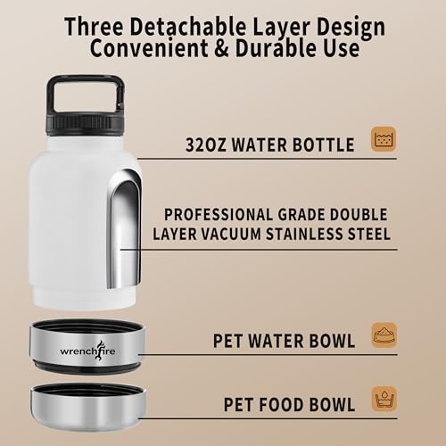 32 oz Instulated Stainless Steel Dog Water Bottle with 2 Detachable Bowls (680 Gram)