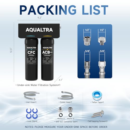 USF-2B-10 Slightly Alkaline Under Sink Filter System, 20K Gal, Reduce PFOA, PFOS, Chlorine, Lead, Mercury, Chloramine, Fluoride, Microplastics Particles, Bad Taste & Odor