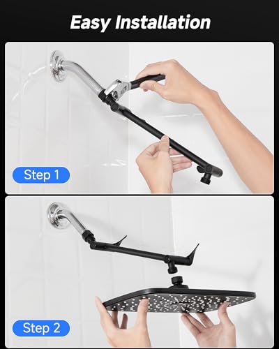 11.8" Black Rain Shower Head with 11" Stainless Steel Exension Arm