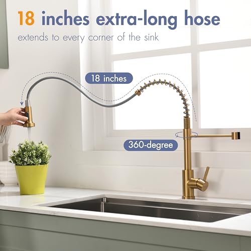Kitchen Faucet with Pull Down Sprayer Brushed Gold