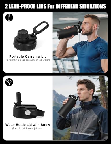 32 Oz Black Tactical Water Bottle with 2 Lids