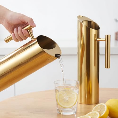 3 Pack 70oz 2l Stainless Steel Water Pitcher Modern Metal Pitcher with Ice Guard Silver Carafe Drink with Handle or Iced Hot Drink Tea Juice Coffee Beer (3 Count)