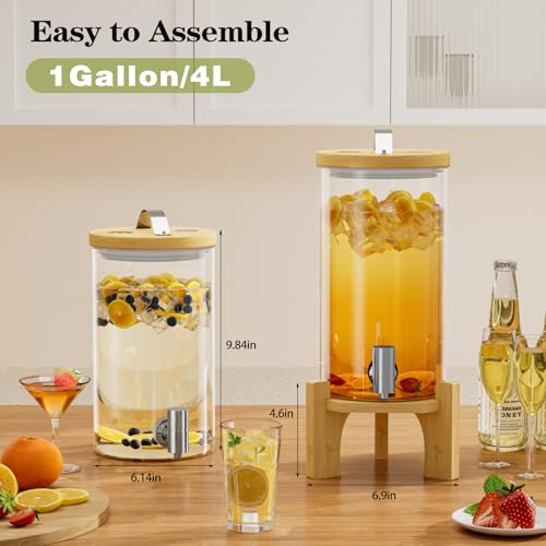 1 Gallon Glass Drink Dispenser For Parties (2 Count)