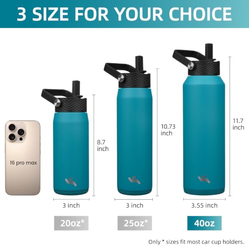 40 oz Insulated Stainless Steel Water Bottle with 3 Lids