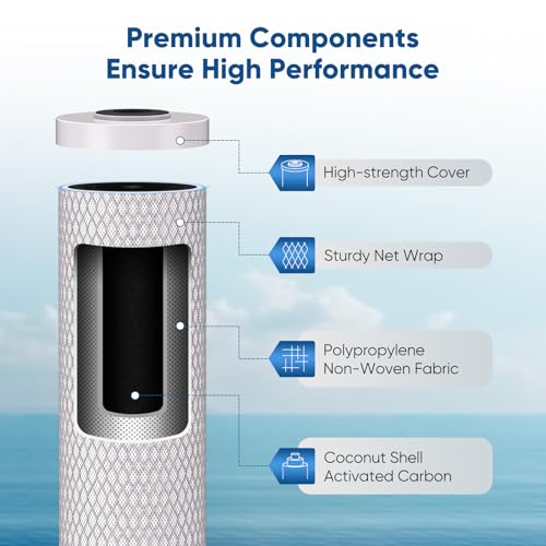 5 Micron 20" x 4.5" Whole House Coconut Shell Activated Carbon Water Filter Replacement Cartridge (2 Count)