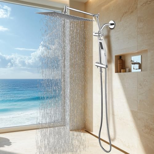All Metal 10 Inch Rain Shower Head with Handheld Spray Combo
