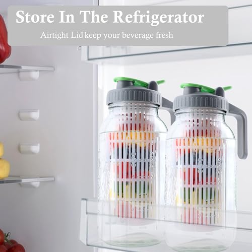 Glass Mason Jar Water Fruit Infuser Pitcher With Lid 64 Oz Wide Mouth Tea Infused Pitchers 2 Quart Sun Tea Jar For Outside Half Gallon Iced Coffee Tea Lemonade Juice Homemade Drinks Container