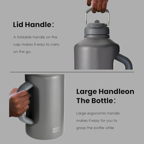 Insulated Water Bottle 64 oz with Straw and Dual