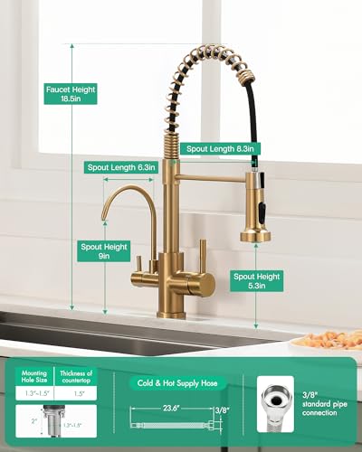 3 in 1 Kitchen Faucet with Pull Down Sprayer Brushed Gold