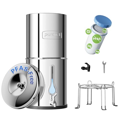 PFAS-Free 6-Stage Gravity Water Filter System with PC Water Level Window, Certified to Reduce Lead, Total PFAS (Forever Chemicals), Mercury, and Chlorine, SF-2.25G
