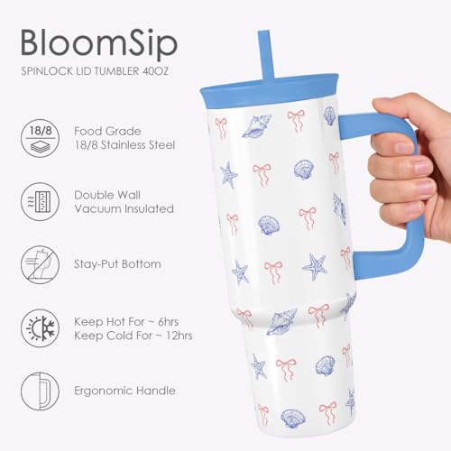 Beach Lover Stainless Steel Locking Lid Silicone Straw Tumbler with Handle 40oz