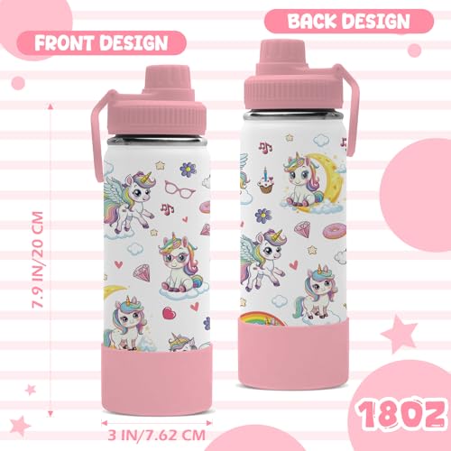 18oz Unicorn Girls Water Bottle with 2 Lids