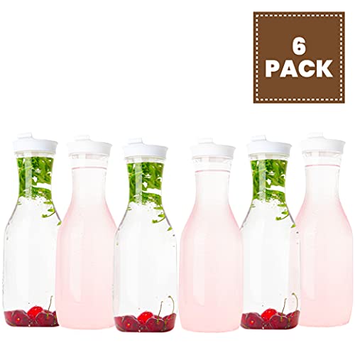 Clear Plastic Water Pitchers Carafes with Flip top White Lids Pack of 6 (6 Count)