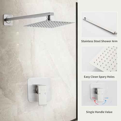 Shower Faucet Set Matte Black Bathroom Rainfall Shower System Wall Mount with 8 Inch Square Shower Head