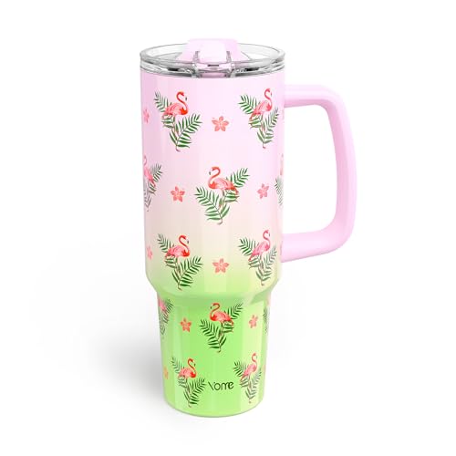 40 oz Flamingo Tumbler with Handle and Flip Straw for Women