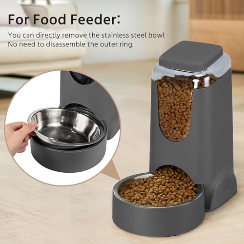 2 Pack Automatic Cat Feeder and Gravity Stainless Steel Water Dispenser