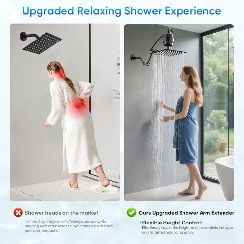 8 Inch Rain Shower Head with 16 Inch Extension Arm for Hard Water