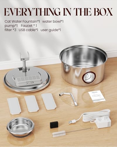 Stainless Steel Cat Water Fountain with Bowl 108oz (108 Fl Oz)