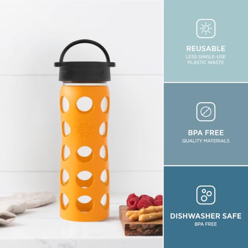 16-Ounce BPA-Free Glass Water Bottle with Classic Cap and Protective Silicone Sleeve, Marigold