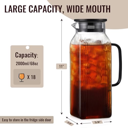 2 Liter 68 oz Square Glass Pitcher with Lid