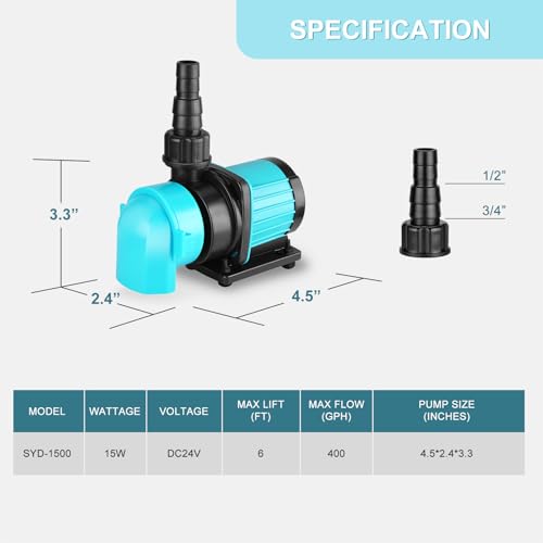 400GPH Aquarium Return pump with LCD display controller