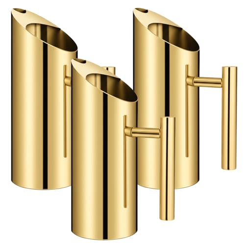 3 Pack 35 Oz 1.0 L Stainless Steel Water Pitcher Modern Metal Pitcher with Ice Guard Gold Carafe Drink with Handle or Iced Hot Drink Tea Juice Coffee Beer (3 Count)