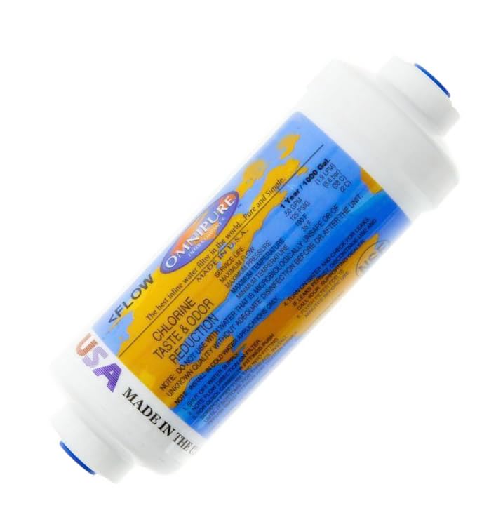 Omnipure -(K2333-KK) - 6" x 2" T40 GAC Coconut Carbon Inline Filter-3/8" OD Quick Connect