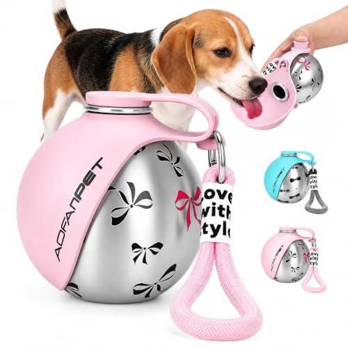 Portable Dog Water Bottle 10oz Stainless Steel Travel Dog Water Dispenser with Bowl No