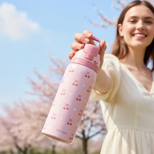 Cherry Insulated Stainless Steel Water Bottle with Straw for Sports and Travel