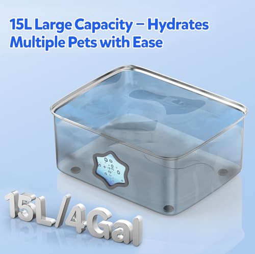 4Gal 15L Stainless Steel Dog Water Fountain for Pets