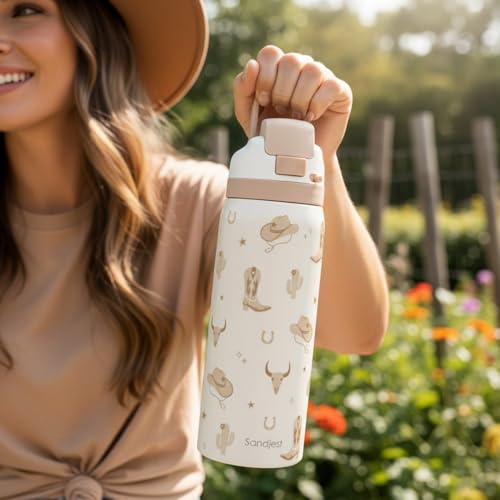 Cowgirl Insulated Stainless Steel Water Bottle with Straw for Sports and Travel