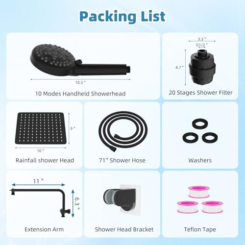 10" Metal Filtered Shower Head with 10