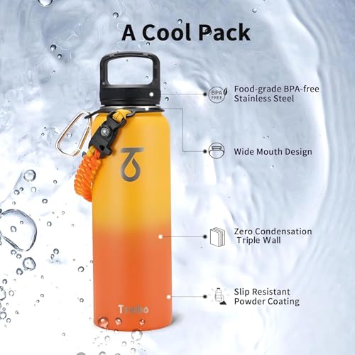 Water Bottle Insulated 40 oz with 3 Lids
