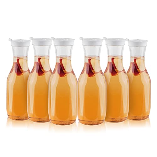 Clear Plastic Water Pitchers Carafes with Flip top White Lids Pack of 6 (6 Count)