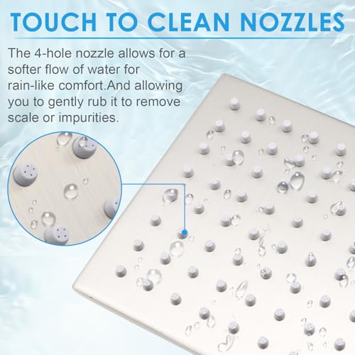 6 Inch Square Shower Head Stainless Steel High Pressure Rain Shower Heads with Extension Arm Adjustable Angle Replacement Shower Head for Modern Bathroom