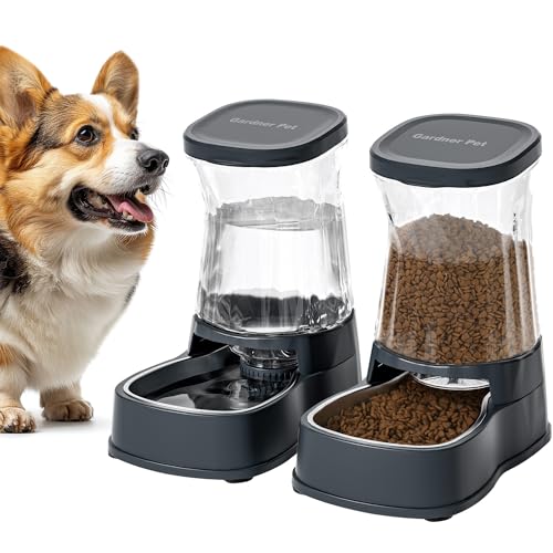 Automatic Dog Water Dispenser Gravity Stainless Steel Waterer & Food Feeder Set