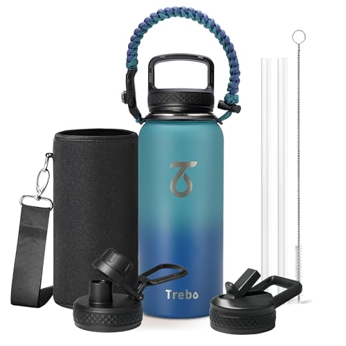 Insulated Water Bottle 32 oz with 3 Lids