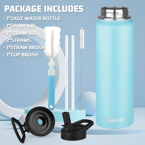 24oz Sports Insulated Water Bottle for School with 2 Lids (24 Count)