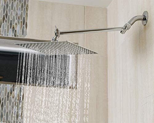 High Pressure Large Stainless Steel Square Rain ShowerHead With Shower Arm Waterfall Full Body Coverage Easy to Clean and Install