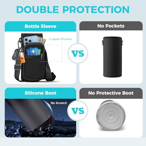 32/40/64OZ Insulated Water Bottle - Keep Cold 48H Hot 24H, Combo Straw/Spout Lids, Paracord Handle for Gym/Hiking, Carrier Bag +Strap, Cup Mat, BPA-Free Stainless Steel Flask Jug (40 Count)