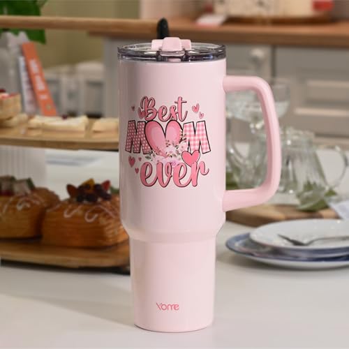 40oz Mom Tumbler with Handle and Flip Straw