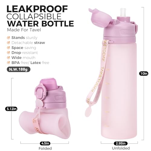 Collapsible Water Bottles with Straw for Travel